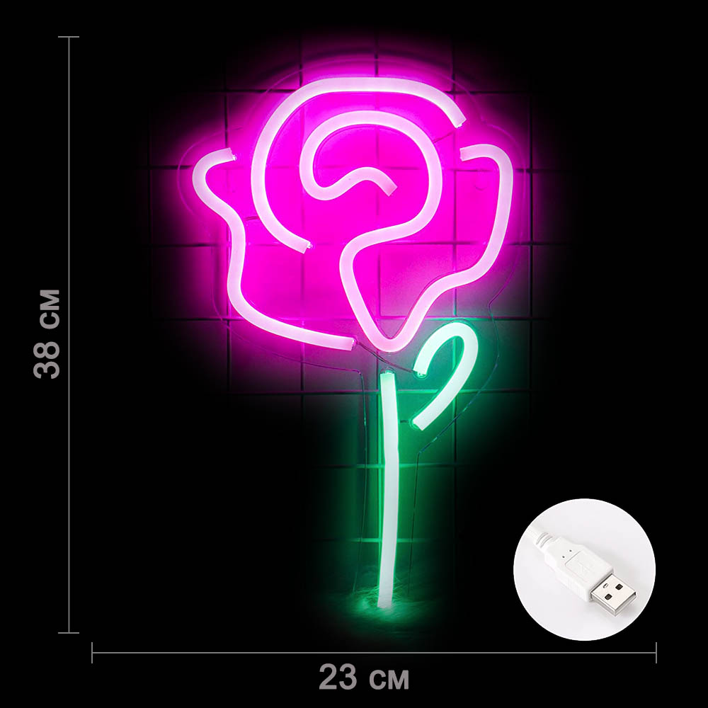 Cветильник LED NEON "Роза" 38 х 23 см, от USB