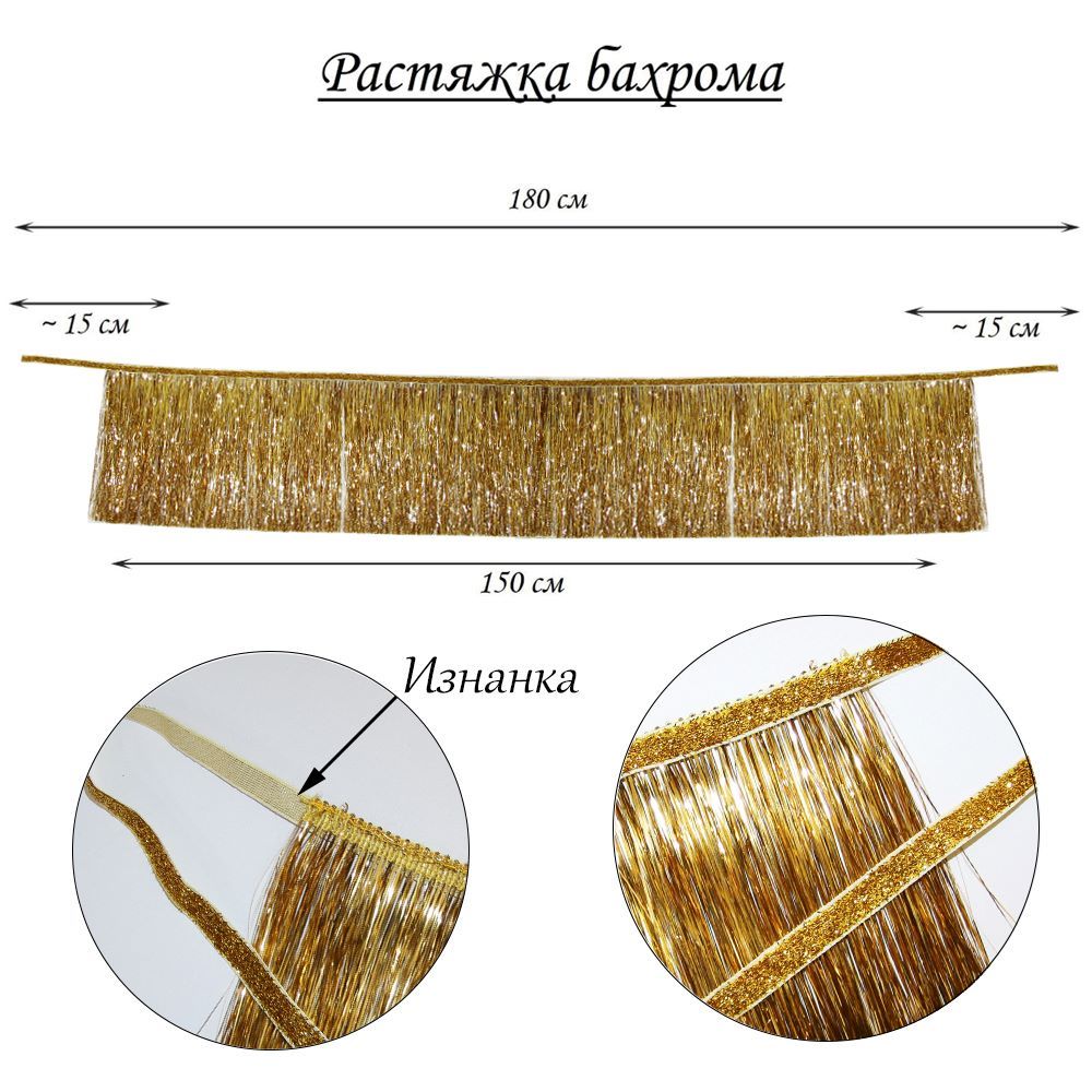Растяжка бахрома 20см х 1,8м, металлик золото