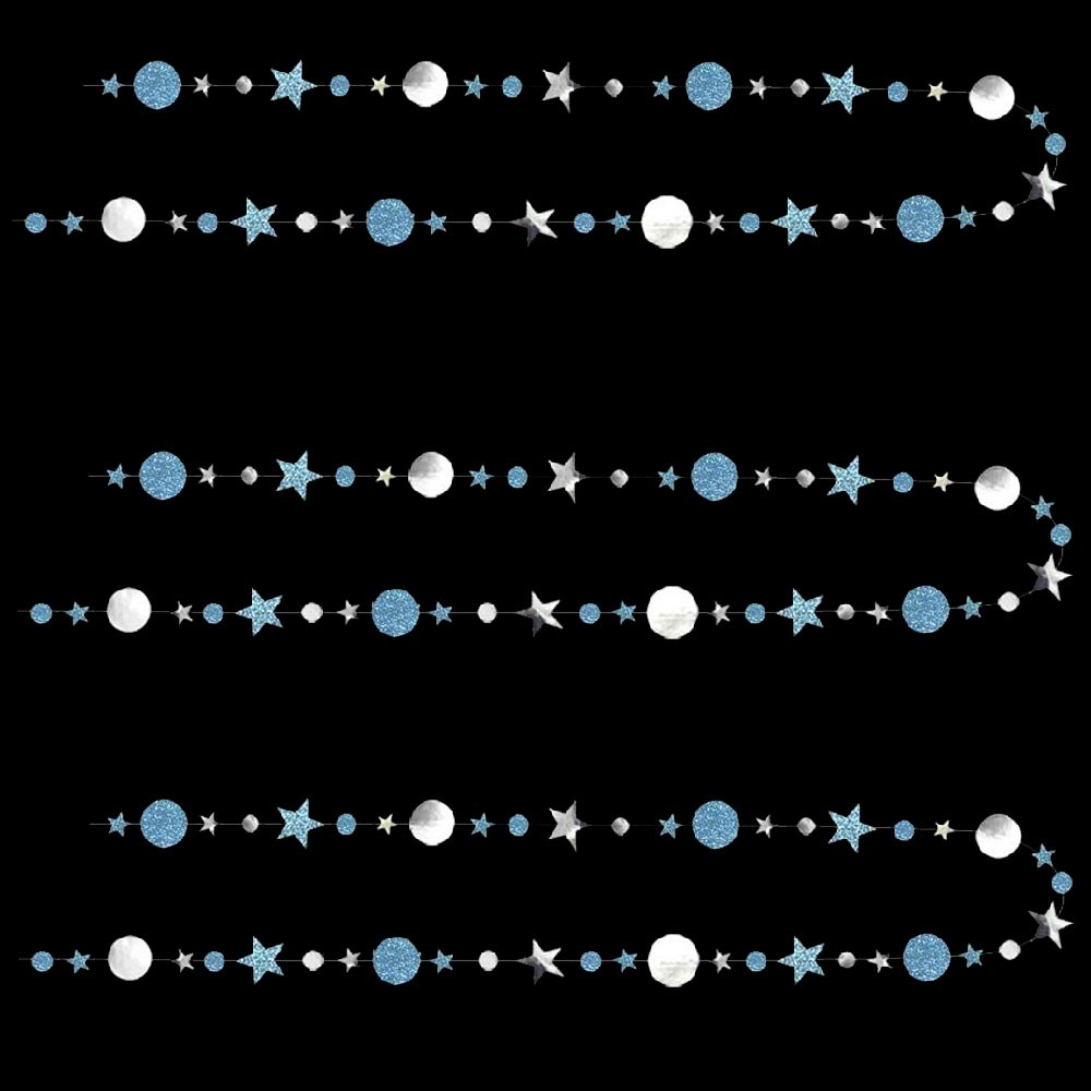 Гирлянда Звезды/Кружочки 4 м металлик Серебро/ блеск Голубой