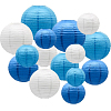 Набор подвесные фонарики 15 шт, белый+синий+т.синий